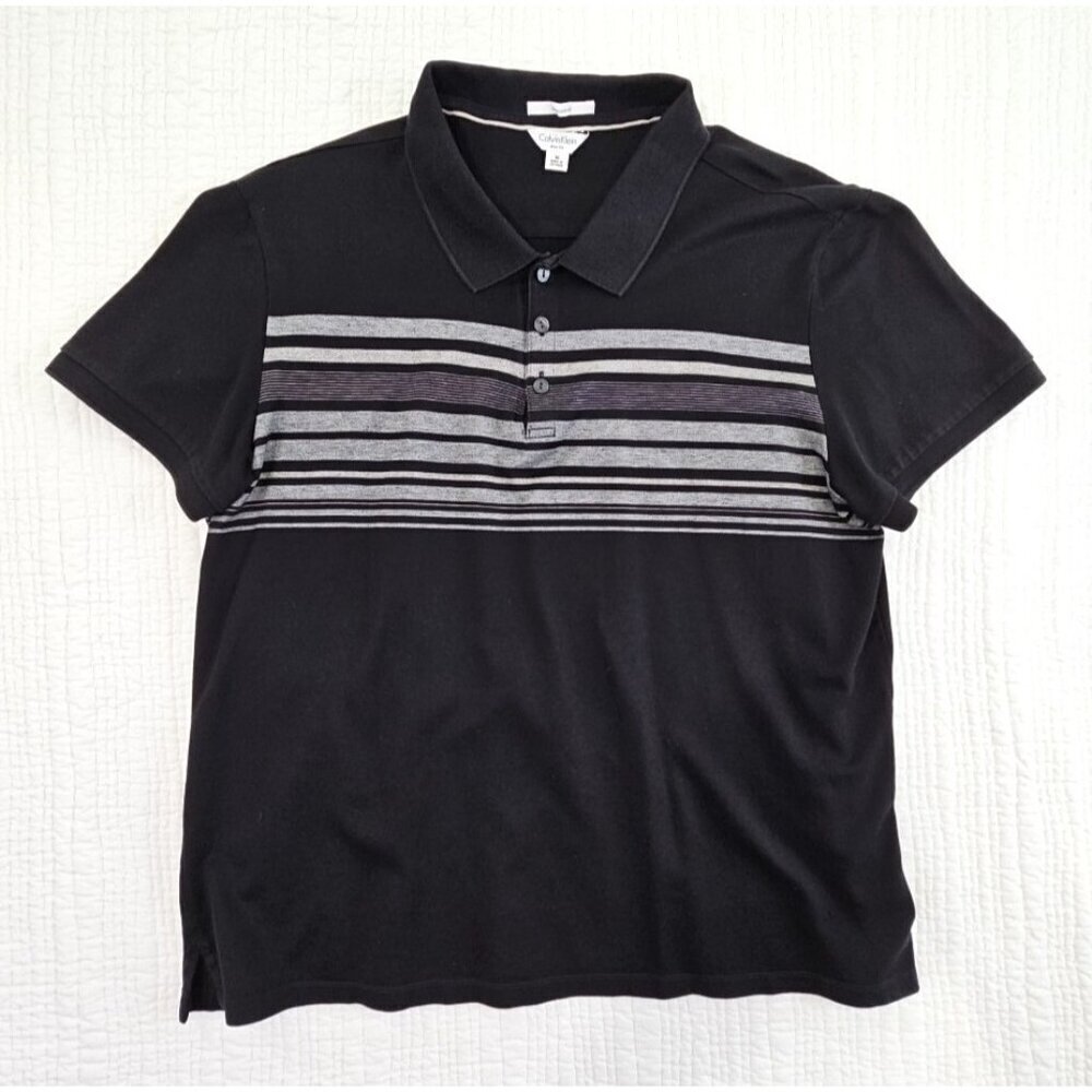 Calvin Klein Mercerized Slim Fit Men's Medium Polo‎ Tennis Golf Shirt Black Gray